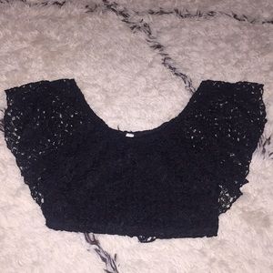 Black lace off shoulder crop top